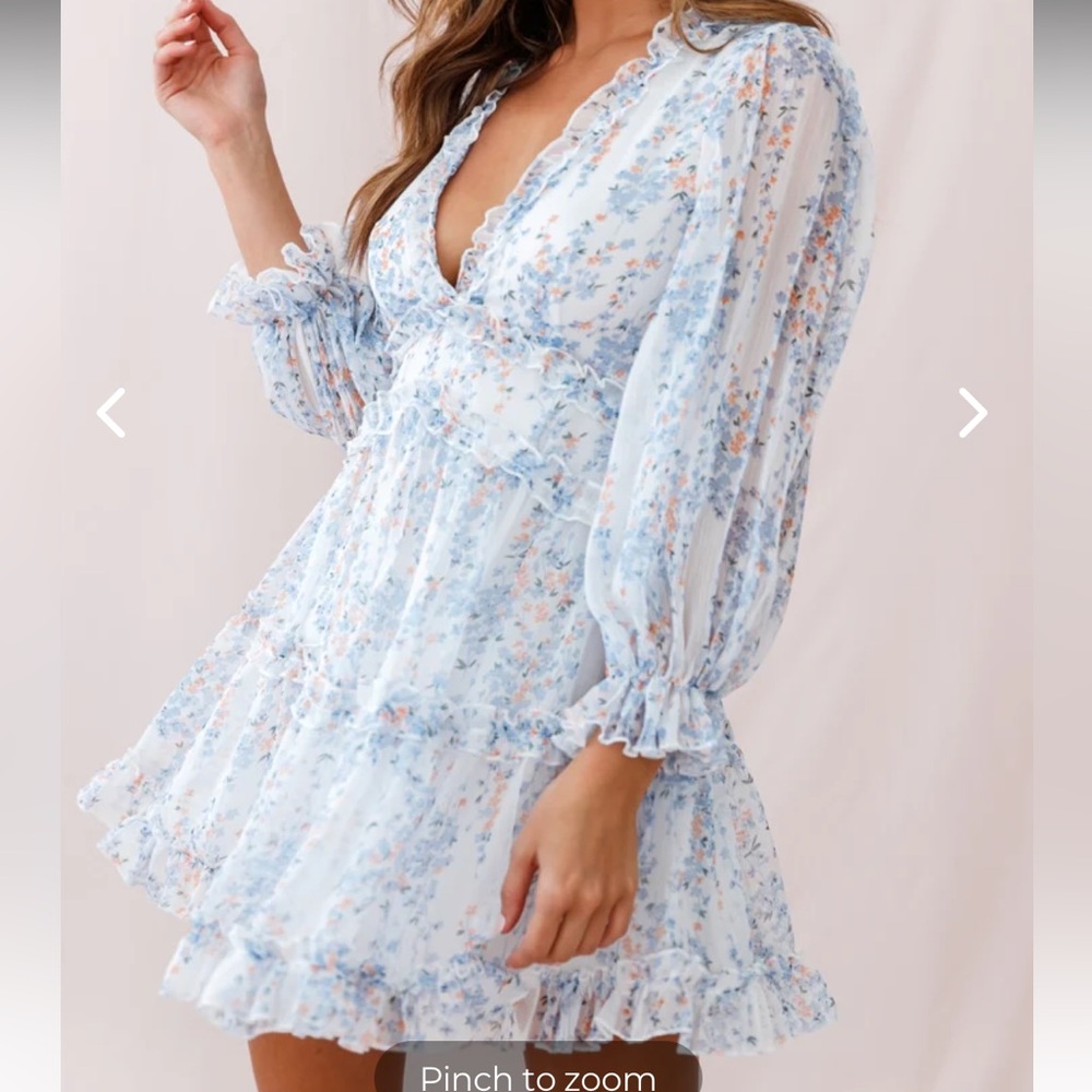Deep V Ruffle Floral Flowy Mini Dress - Picture 5 of 9
